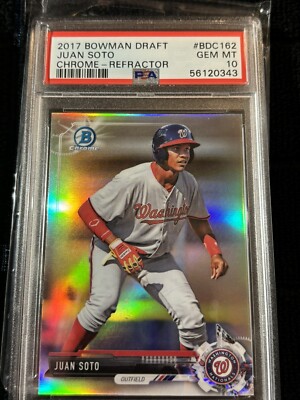 スポーツ選手 MLB 2017 JUAN SOTO CHROME ref 2017 BOWMAN CHROME DRAFT REFRACTOR JUAN SOTO # BDC162 PSA GEM 10
