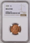 1939 Lincoln Wheat Cent NGC MS67RD Copper Coin 1C