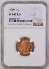 1939 Lincoln Wheat Cent Ngc Ms67rd Copper Coin 1c