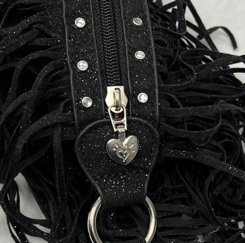 *JUSTICE Black Fringe & Studs 7" x 7.5" Purse Bag with 39" Adjustable Strap - Picture 8 of 9