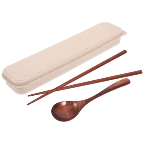 Japanese Spoon Chopstick Set Wooden Travel Flatware Portable Carved Utensils