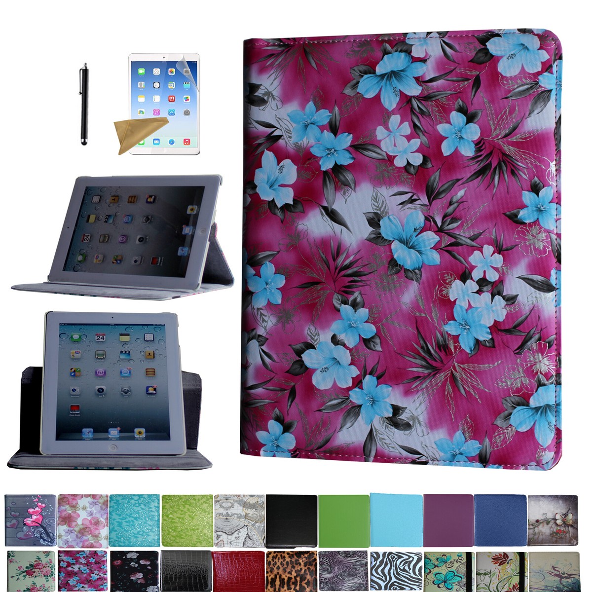 For iPad Air 2013 Release Rotating Case Cover With Screen  Protector/stylus Pen