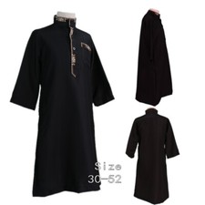 Muslim Boys Casual Dishdasha Dress Kids Stand Collar Jubba Thobe Arab Kaftan