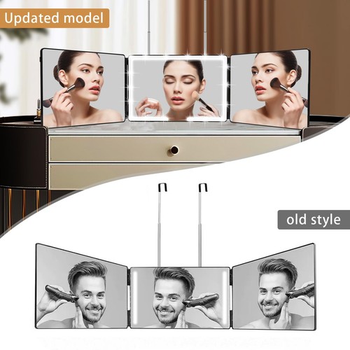 Specchio 3 Vie LED Specchio Casa per Autotaglio Capelli 14x9 Pollici Supporto Porta 360... - Foto 2 di 6