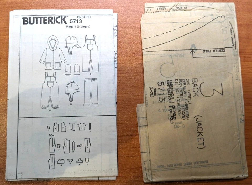 Butterick Baby 5713 Sz L-XL Infant Jacket Overalls Pants Hat Mittens EASY Uncut - Image 3 of 3