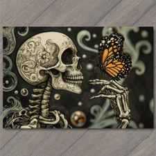 STICKER Monarch Butterfly Skeleton Profile Black Background Swirl Fantasy Ink