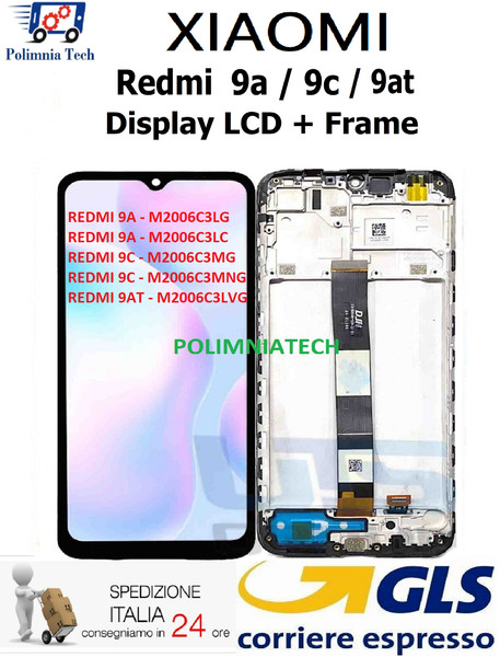 Xiaomi Redmi 9A 9AT 9C Display LCD Touchscreen Rahmen Cornice GLS Schwarz-image