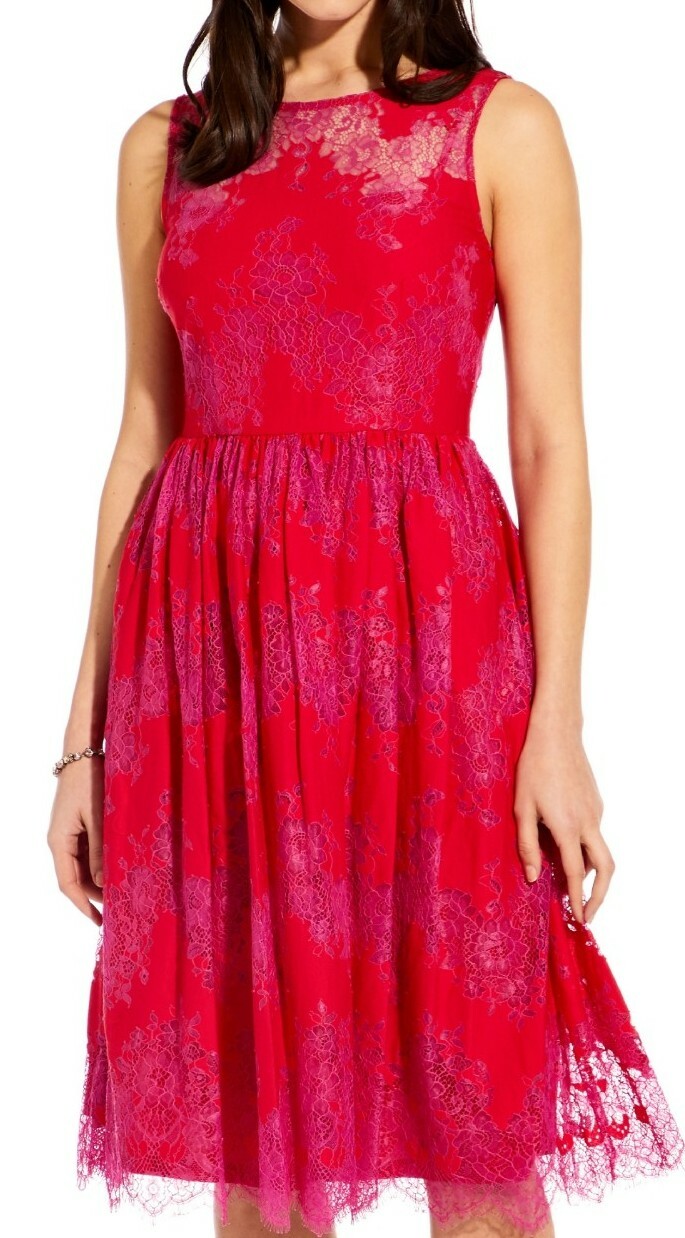 adrianna papell embroidered tulle dress