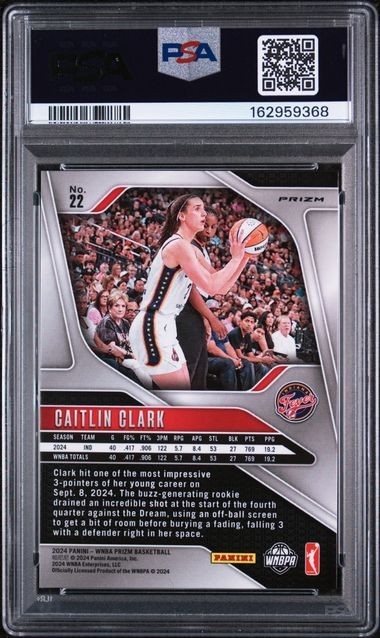 2024 PANINI PRIZM WNBA #22 CAITLIN CLARK SILVER PRIZM ROOKIE PSA 8 view 2
