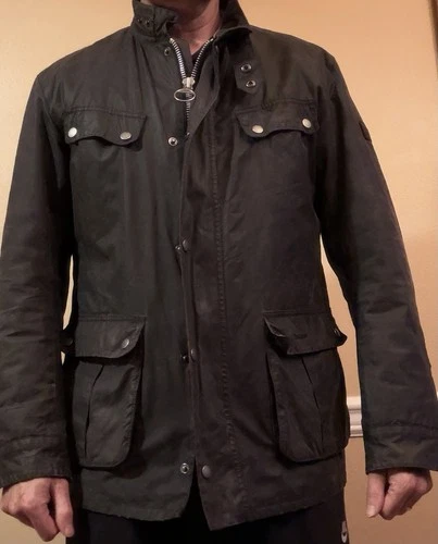 Barbour International Duke Wax Quilted Jacket Black, Mens, Size XL - product listing photo