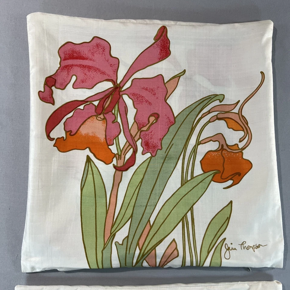 Juego de 2 Fundas de Almohada Jim Thompson 100% Seda Tailandesa Estampado Floral Orquídea 15"x15" Foto 3 de 4