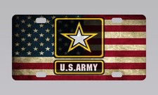 Army License Plate Aged American Flag Aluminum 6"x12" Front