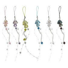 Y2K Jellyfish Phone Charm Keychain Crystal Star Pearl Mobile Phone Chain Unique