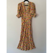 Rixo Target Colorful Floral Short Sleeve Midi Dress V-neck Women's size 2 / XS