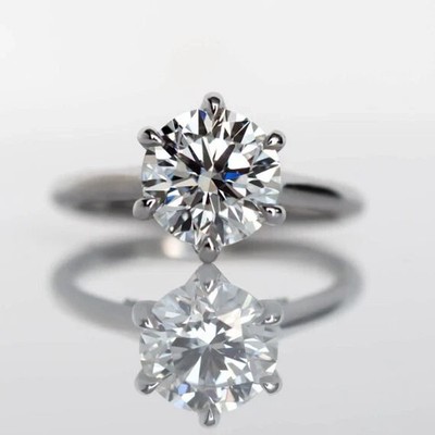 2.07 Ct Round Cut Real Moissanite Engagement Ring 14K Solid White Gold Size ALL