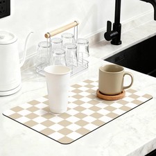16" x 24" Checkered Dish Drying Mat for Kitchen Counter, Absorbent Coffee Bar...