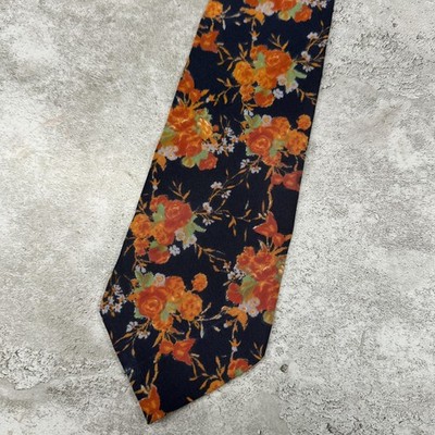 HUGO BOSS 100% Silk Tie Mens One Size Blue Floral Made In Italy Necktie