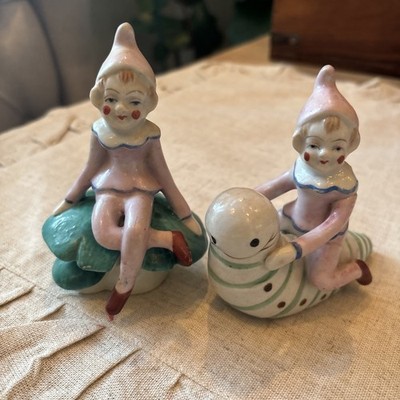 Vintage Pair of Pixie Elf Figurines Occupied Japan 4'' Cute