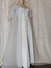 VTG LUXITE Sheer Chiffon Ruffles Peignoir Robe Lingerie Nightgown Blended Set M
