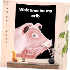 Welcome To My Crib Tapestry 36x48 Inches Funky Meme Funny 48"L x 36"W Pig