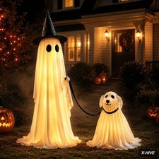 Outdoor Statues Halloween Ghost Dog Decorations 2 Pack Light Up Yard Lawn Decor