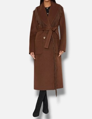 Milly Women's Brown Wyatt Fringe Trim Coat Size 4