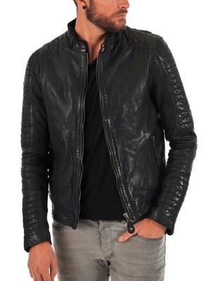 Men Leather Black Motorcycle Biker Genuine Leather Bomber Jacket XS-3XL F698