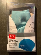 TYR Long Hair Wrinkle Free Silicone Swim Cap Light Blue Adults 16 -NEW-