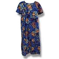 Tabitha Brown Dress Size 14 Blue Floral Polka Dot Tiered M Short Sleeve Maxi