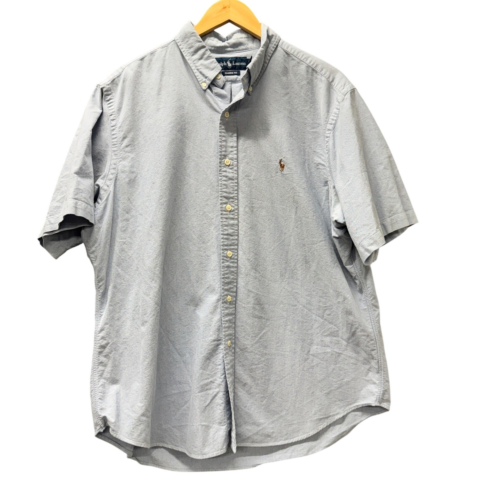 Ralph Lauren Shirt Mens XL Blue Classic Fit Flesh Pony Short Sleeve Vintage