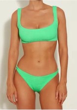Hunza G Xandra Crinkle Juno Twist Bikini set sz O/S Lime Green NWT