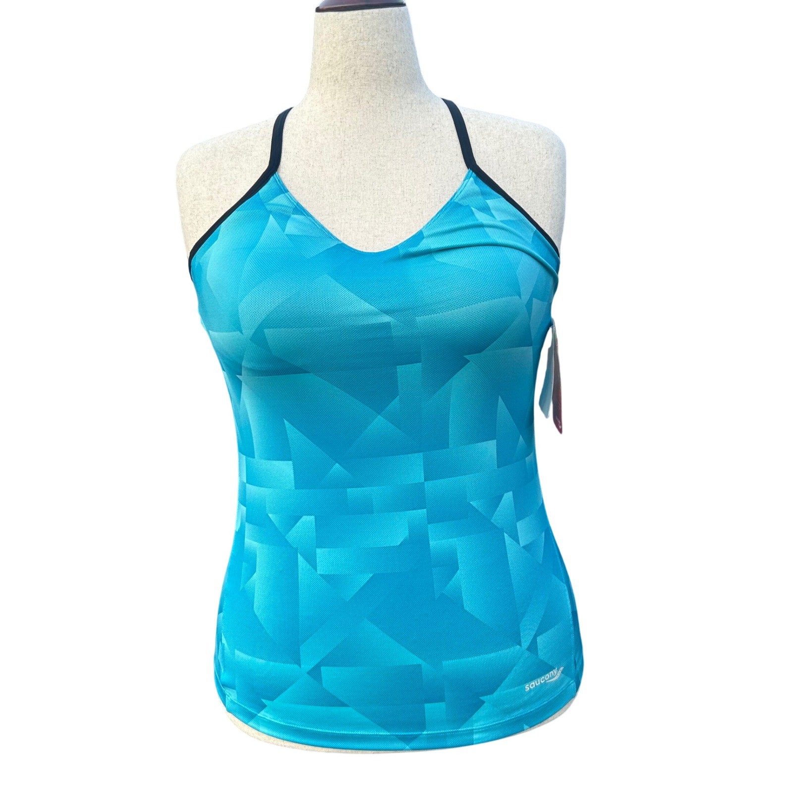 Saucony Tank Top Racerback Athletic Activewear Geometric Print Blue L Pickleball