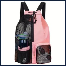 Swim Bag Mesh Drawstring Backpack with Wet Pocket Multipurpose Beach Backpack