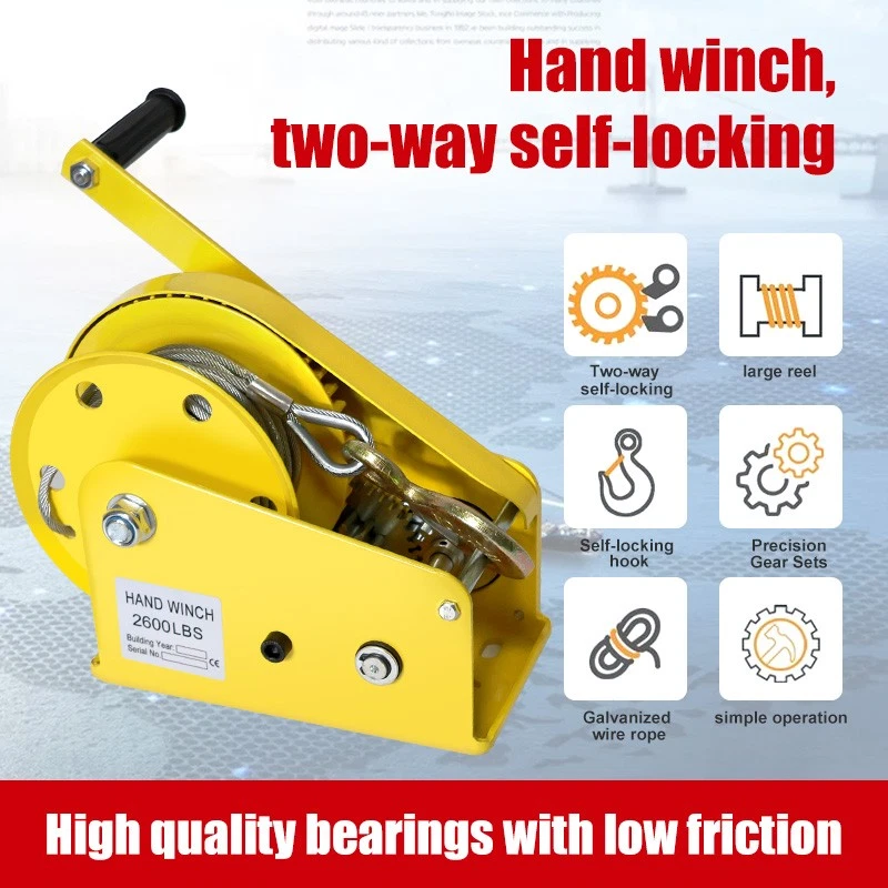 Cabrestante de mano de alta resistencia 1200/2600 lb con cable de acero de 10 m manivela engranaje cabrestante ATV barco EE. UU. Foto 2 de 4
