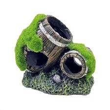 Moss Covered Resin Barrel Aquarium Ornament Hideout for Betta