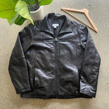 Vintage 90's style men's black Calvin Klein black leather bomber jacket