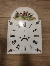 Antique Longcase Grandfather Clock Face Dial Painted Floral Art 33.2x46.8cm T