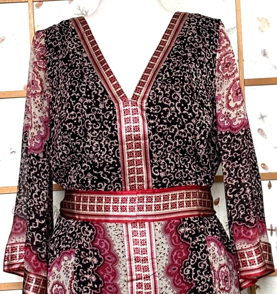 INC Silk Chiffon Dress Satin Trim Kimono Sleeve Belted Plus Size 16W - Image 2 of 4