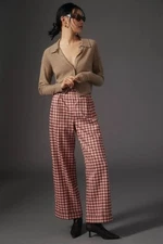 Anthropologie FRNCH Palmer Pink Plaid Wide Leg Trouser MEDIUM Pants