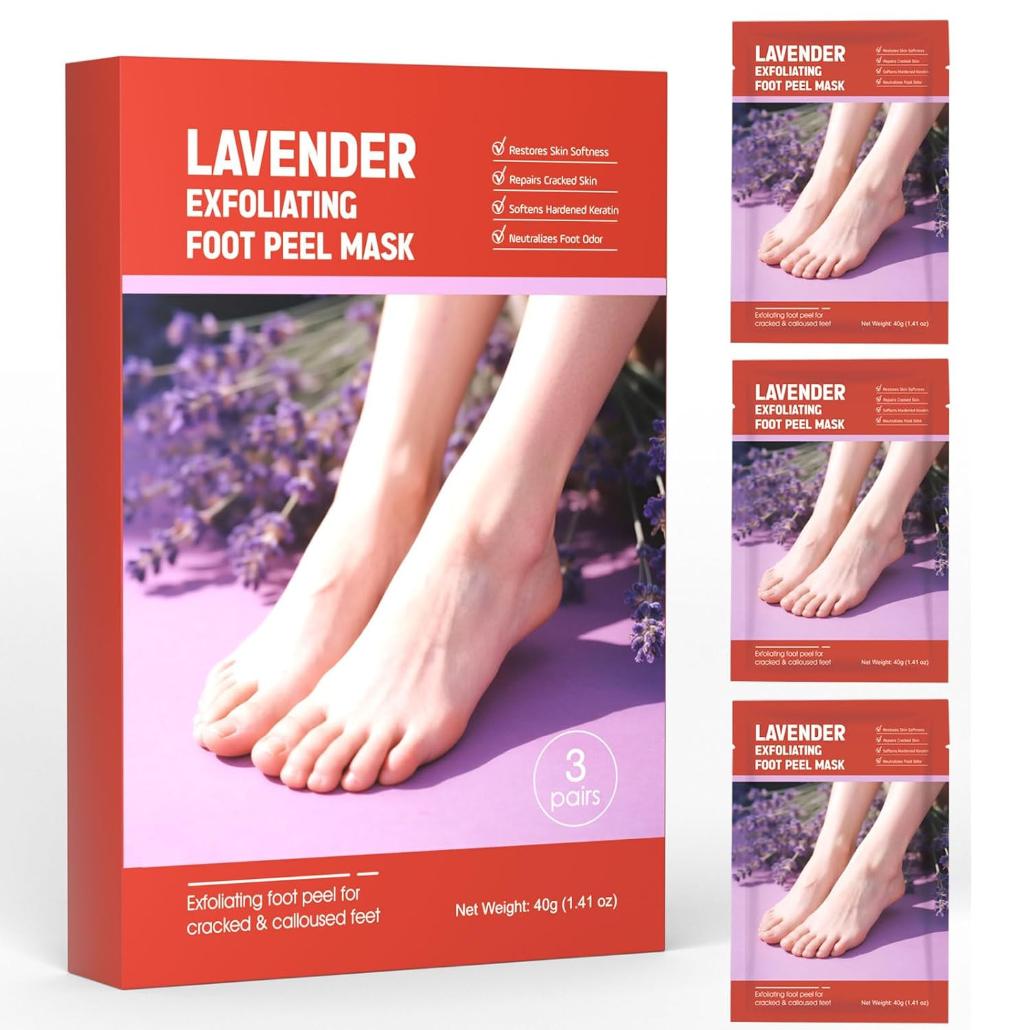 Foot Peel Mask for Dry, Rough Feet – Exfoliating Foot Mask with Fruit Acids, Lav