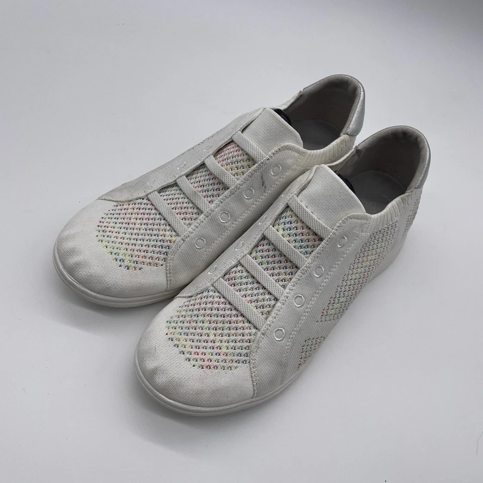 Zapatillas deportivas para mujer Bzees de punto dorado blancas sin cordones laterales 10 W Foto 2 de 4