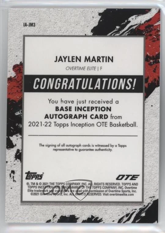 2021-22 Topps Inception OTE Overtime Elite Blue /25 Jaylen Martin #IA-JM3 Auto - Image 2 of 2