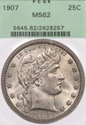 1907 25C PCGS MS62 OGH Barber Silver Quarter Old Green Holder Uncirculated