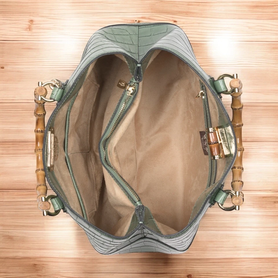 Nuevo Bolso de Cuero de Bambú Pratesi Firenze 3 Compartimentos K291 Hecho en Italia Foto 3 de 4