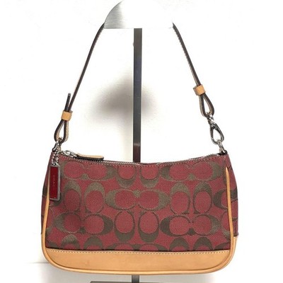 バッグ Vintage COACH 6094 Hand bag pouch RED Vintage COACH 6094 Red Signature Shoulder Bag Y2K Soho Style