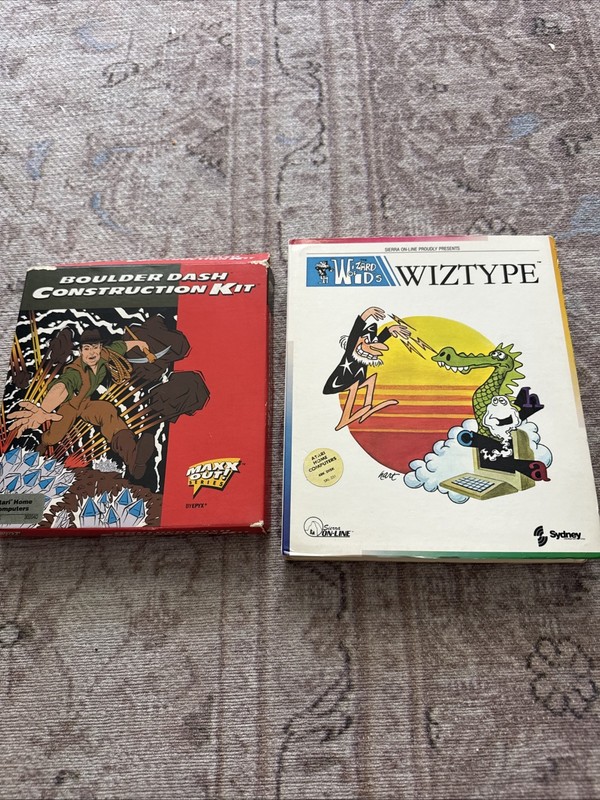 Lot of 2 Boulder Dash Construction Kit and Wiztype Atari Home Computers