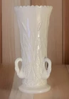 Vintage Westmoreland Milk Glass Swan & Cattails Vase White Mid Century Decor