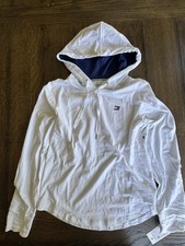 Tommy Hilfiger Sport Hoodie White Blue Lined Logo NWT Size S
