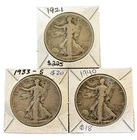 Set of 3 Walking Liberty Half Dollars 1921, 1933-S, and 1940