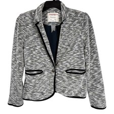 Anthropologie Cartonnier Boucle Tweed Contrast Trim Blazer Black White Sz 8